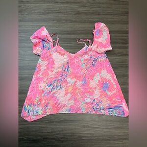 Lilly Pulitzer Women XS Pink Multi Never Been Betta Cold Shoulder Aruna Top